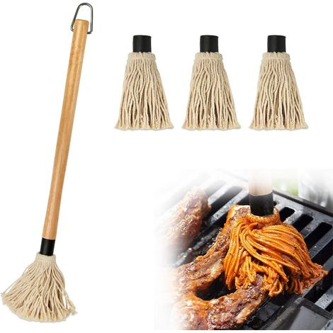 Lntyq Grillbürsten, Küchen-barbecue-saucenpinsel Mit Langem Holzgriff Und 3 Zusätzlichen Ersatzköpfen Zum Kochen Und Grillen