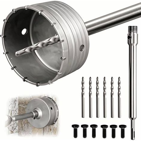 Lochsäge 150 Mm, 220 Mm Sds Plus-verlängerungsstange, Mit 220 Mm Sds Plus-adapter Und 6 110 Mm Zentrierbohrern, Für Betonfliesen, Lochsägen, Kernbohrer, Betonbohrer