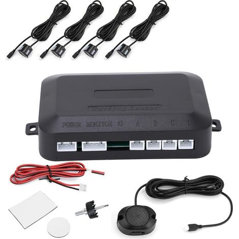 Longzhuo Auto-rückfahrradar, Rückfahralarm, Parksensor-kit Mit Bibi-summer-alarm Und 4 Sensoren, 12 V Kabelloses Auto-rückfahrradar, Schwarz