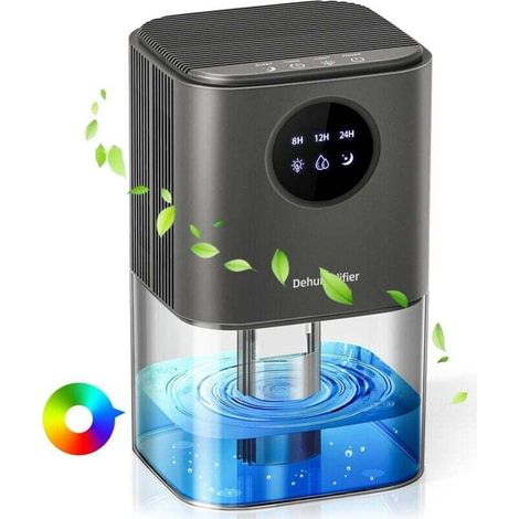 Luftentfeuchter, [1700 Ml] Anti-schimmel-luftentfeuchter, Mit 7-farben-led-licht, 8/12/24-stunden-timer, Tragbar, Geräuschlos, Für Schlafzimmer, Schimmel, Bad, Kleiderschrank, Silbergrau