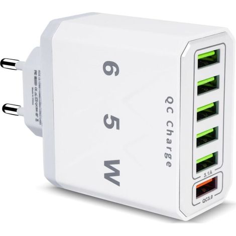 Mehrere Usb-ladegeräte, 65 W, 6 Usb-anschlüsse, Schnellladegerät Mit Qc 3.0, Intelligentes Schnellladegerät, Universelles Usba-netzteil-ladegerät Für 15 Pro Max 14 Plus 13 12 11 Se Xr, Ipad, Samsung