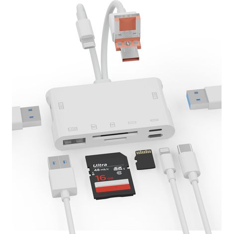 Micro-sd-kartenleser, 7-in-1-sd-kartenleser Und Usb-otg-adapter Mit Micro-sd- Und Sd-kartensteckplätzen, Speicherkartenleser Für Iphone/ipad, Usb-c- Und Usb-a-geräte, Kompatibel