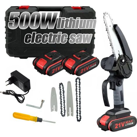 Mini-kettensäge, 4 Zoll, 6 Zoll, Tragbare Kettensäge Mit Sicherheitsschloss, 2 Ketten, Wiederaufladbare Batteriebetriebene Elektrische Kettensäge, 21 V, Kabellos, Zum Schneiden Von Ästen, Holz, Baumsc
