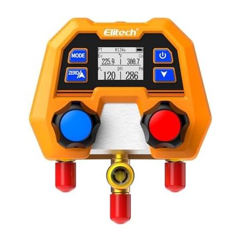 Elitech Digitales Kältemitteldruckmessgerät Für 88 Kältemittel (r32, R410a, R134a), Hoch- Und Niederdruckmessung Mit Temperaturanzeige, Schutzart Ip54 Für Kfz-klimaanlagen, Modell Dmg-2se