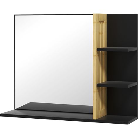 Badezimmer-wandspiegel Mit Ablagefächern – 3 Seitliche Ablagen + 1 Untere Ablage. Bambusholz, Umweltfreundliches Und Warmes Design Für Ihr Badezimmer.