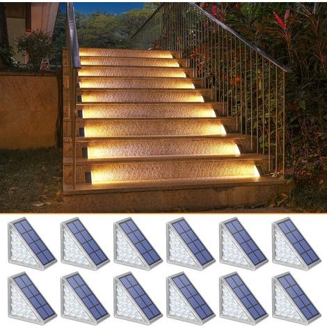Niorsun 6er-pack Solar-treppenleuchten Für Den Außenbereich, Ip67 Wasserdicht, Warmweiße Led-beleuchtung Automatisch Für Garten, Weg, Treppen, Terrasse, Boden