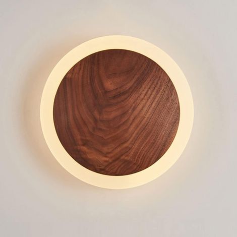 Nordische Walnuss-wandlampe, Runde Massivholz-wandlampe, Kopfteil-wandlampe Mit Acryl-lampenschirm, Fest Verdrahtet, Ohne Stecker, Wandbeleuchtung Für Flur, Schlafzimmer