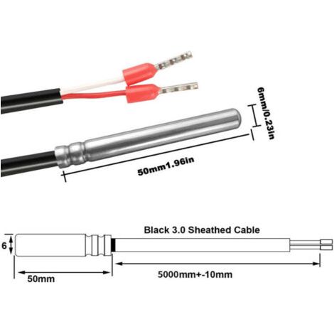 Pt1000 Wasserdichter Temperatursensor, 3m Solartemperatursensor Mit Wasserdichtem Pvc Und Edelstahlkabel