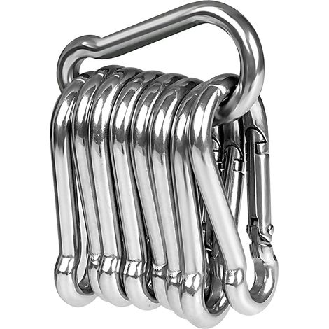 Packung Mit 10 Robusten Karabinern Aus Verzinktem Edelstahl (60 Mm × 6 Mm), Mit Ratschensystem, Geeignet Für Alle Arten Von Zughilfen Und Griffen Mit Einem Ring