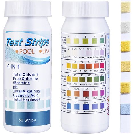 Pool- Und Spa-teststreifen 6 In 1, 100 Streifen Zum Testen Von Chlor, Brom, Ph-wert, Alkalität, Cyanursäure Und Härte