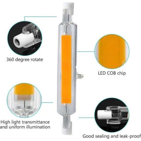 R7s Led-leuchtmittel, 118 Mm, 20 W, Dimmbar, R7s Led 118 Mm, 20 W, Entspricht 100 W, 200 W Halogenlampe, Warmweiß 3000 K, 1300 Lm, 360°-strahlbeleuchtung, Flimmerfrei, 2er-pack [energieklasse F