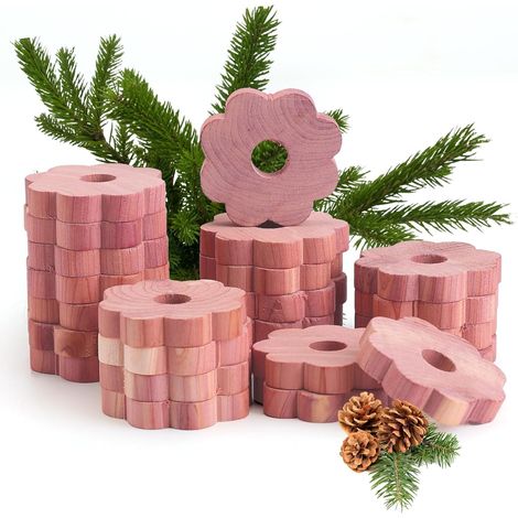 Ringe Aus Zedernholz, Natürlicher Schutz Vor Motten, 100 % Naturprodukt, Blumenmuster – 24 Stück