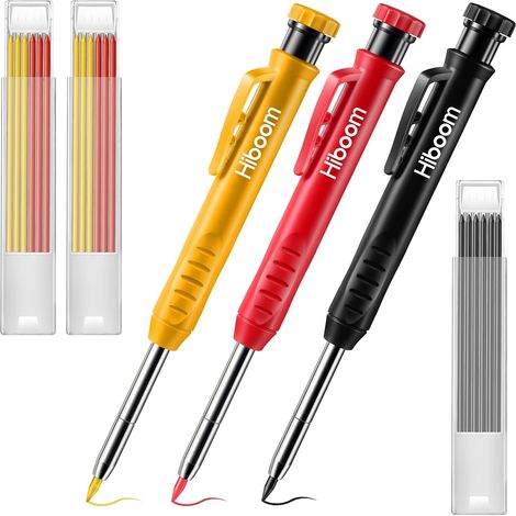 Robuste Zimmermannsbleistifte Von Longziming, 3er-set Mit 21 Minen, Druckbleistift Mit Langer Mine Und Markierungswerkzeug Für Tiefe Löcher Mit Integriertem Spitzer, Ideal Als Geschenk Für Tischler.