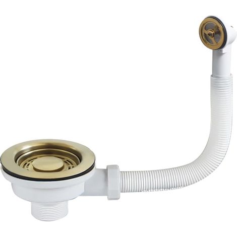 Roleader – Waschbeckenablauf Mit Rundem Überlauf 114 Mm – Sus304-edelstahl – Gold/dunkelgrauer Filter Für Küchenspüle