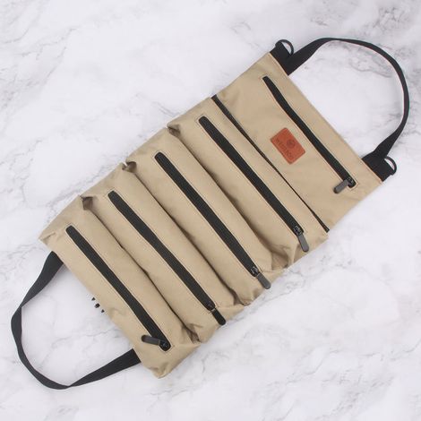 Rollbare Canvas-werkzeugtasche Mit 5 Reißverschlusstaschen, Mehrzweck-werkzeugtasche (khaki)