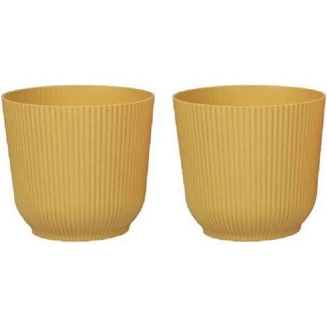 Runde Blumentöpfe, Robust Und Leicht, Aus Mattem Kunststoff, Für Wohnzimmer Und Esszimmer – 2 Stück (senfgelb, 14 Cm)