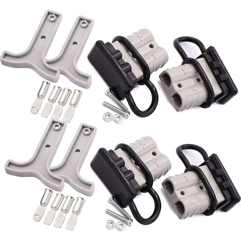 S-giant 4 X Batterieanschluss 50 A Stecker, 50 A 600 V Quick Connect Batterieanschluss Schnellanschlussstecker Für Seilwinde Oder Anhänger, Auto, Hochstromanschluss (grau, Rot)(anschlussbatterie 4 Piè