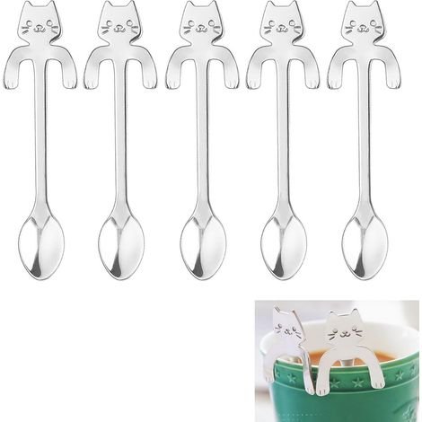 Shining House 5 Stück (11,7 X 1,9 Cm), Kleine Katze, Kaffeelöffel, 304 Edelstahl, Kaffee, Eis, Teelöffel, Dessert, Tee, Süßer Teelöffel, Neuartiger Mini-usb-beständiger Suppenlöffel