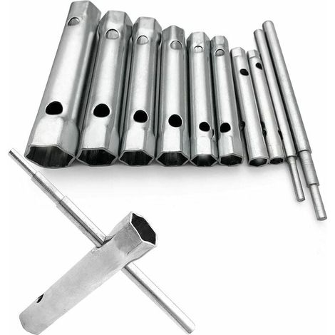 Satz Mit 10 Steckschlüsseln Von 6 Bis 22 Mm, Steckschlüssel, Zündkerzenschlüssel, Zum Eindrehen Von Zündkerzen, Zum Aus- Und Einbau Von Wasserhähnen Und Mischern, Zum Ausdrehen Unzugänglicher Schraube