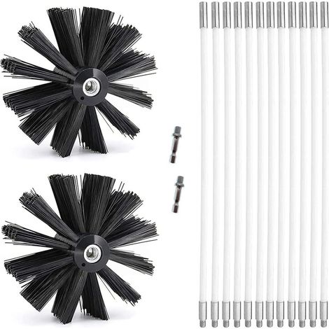Schornsteinfegerset, Schornsteinreinigungsbürste Ø150 Mm Für Schornsteine ​​mit 12 Flexiblen Stäben Von 410 Mm Und 2 Bürstenköpfen