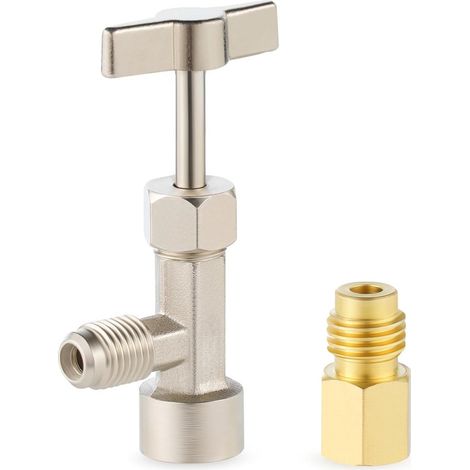 Selbstdichtender Hahn Für R134a-kältemitteldosen, Mit Tankadapter Für 1/4" Und 1/2" Ac-ladeschläuche Zum Befüllen Von Kfz-klimaanlagen