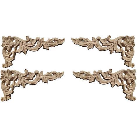 Set Aus 4 Holzgeschnitzten Eckleuchten, Unlackierter Rahmen Für Schrank B