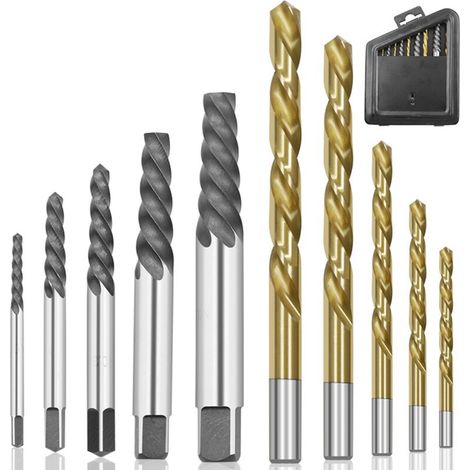 Set Mit 10 Kobalt-schraubenausdrehern Für Linkshänder Mit Goldfarbenem Metallgehäuse, Schraubenausdreher Mit Gebrochenem Kopf