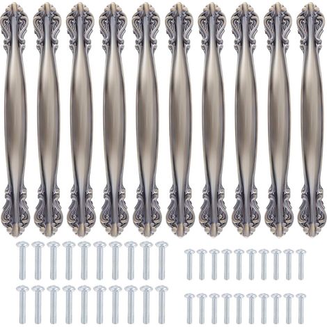Set Mit 10 Antiken, Bogenförmigen Schrankgriffen Im Vintage-stil – Möbeltürgriffe (lochabstand 128 Mm) – Bronzegrün