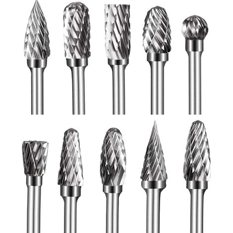 S-giant Doppelschneidende Hartmetall-fräser, 10-teiliges 1/8"-rotationsfräser-set Mit 6-mm-schleifkopf Zum Holzschnitzen, Metallpolieren, Gravieren Und Bohren