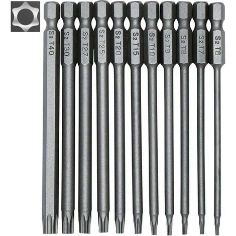 Set Mit 11 Langen Torx-bits, Magnetischen Elektro-schraubendreher-bits, 1/4 Zoll Sechskantschaft, Größen T6 Bis T40, Länge 100 Mm-kzq