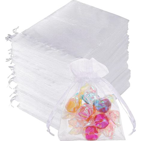 Set Mit 100 Weißen Organzabeuteln 7 X 9 Cm, Wiederverwendbare Geschenkbeutel Für Schmuck, Taufe, Hochzeit, Lavendel – Widerstandsfähig Mit Kordelzug