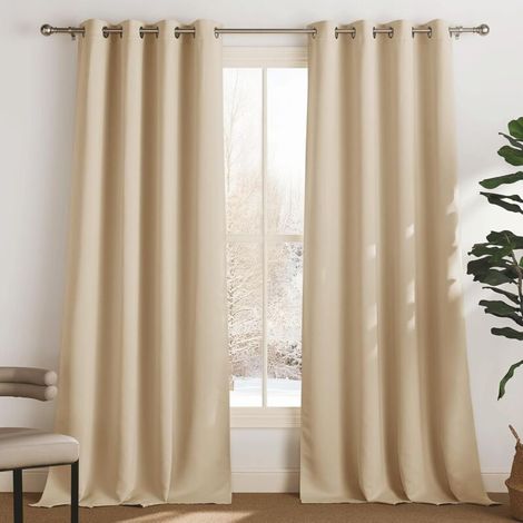 Set Mit 2 Thermo-verdunkelungsvorhängen, 132 X 92 Cm, Schall- Und Wärmedämmung, Runde Ösen, Dekoration, Schlafzimmer, Wohnzimmer, Gelb Beige – Kzq