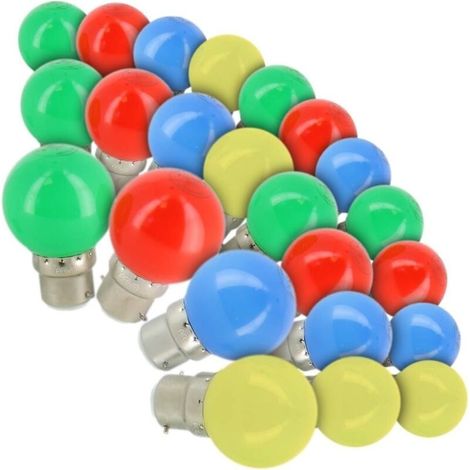 Set Mit 24 Led-lampen, 1 W, B22, Outdoor-guinguette-girlande, Bunte Led-glühbirne Für Weihnachten, Bäume, Feenparty-nachtlichter, Gelb, Rot, Grün, Blau (4 Farben X3)