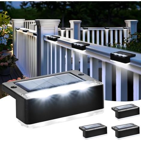 Set Mit 8 Solpex Solarleuchten Für Außentreppen, Weiß, Wasserdicht, Led-beleuchtung Für Treppen, Stufen, Zäune, Gärten, Höfe Und Dekorationen (schwarz, Kaltweiß)