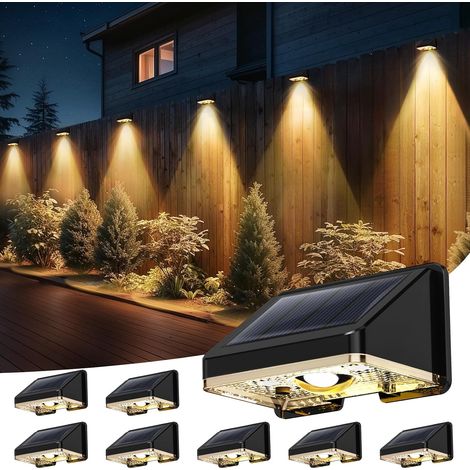 Solar-wandleuchte Für Den Außenbereich, 8 Einheiten, Solar-außenleuchte, Warmweiß, Wasserdichte Außen-solar-wandleuchte Mit Attraktiver Umgebungsbeleuchtung Für Zaun, Wand Und Garten