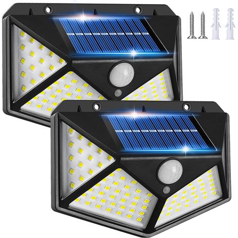 Solarleuchte Für Den Außenbereich, Bewegungsmelder, 3 Modi, 270°-beleuchtung, Kabelloses Sicherheitslicht, Ip65, Wasserdicht, Wandstrahler Für Den Garten, 【2er-pack】 100 Led-solarleuchte Für Den Außen