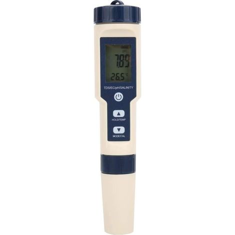 Sollbry – 5-in-1-wasserqualitätstester – Ph, Salzgehalt, Temperatur, Tds, Ec – Tragbar Für Schwimmbäder, Aquarien, Trinkwasser