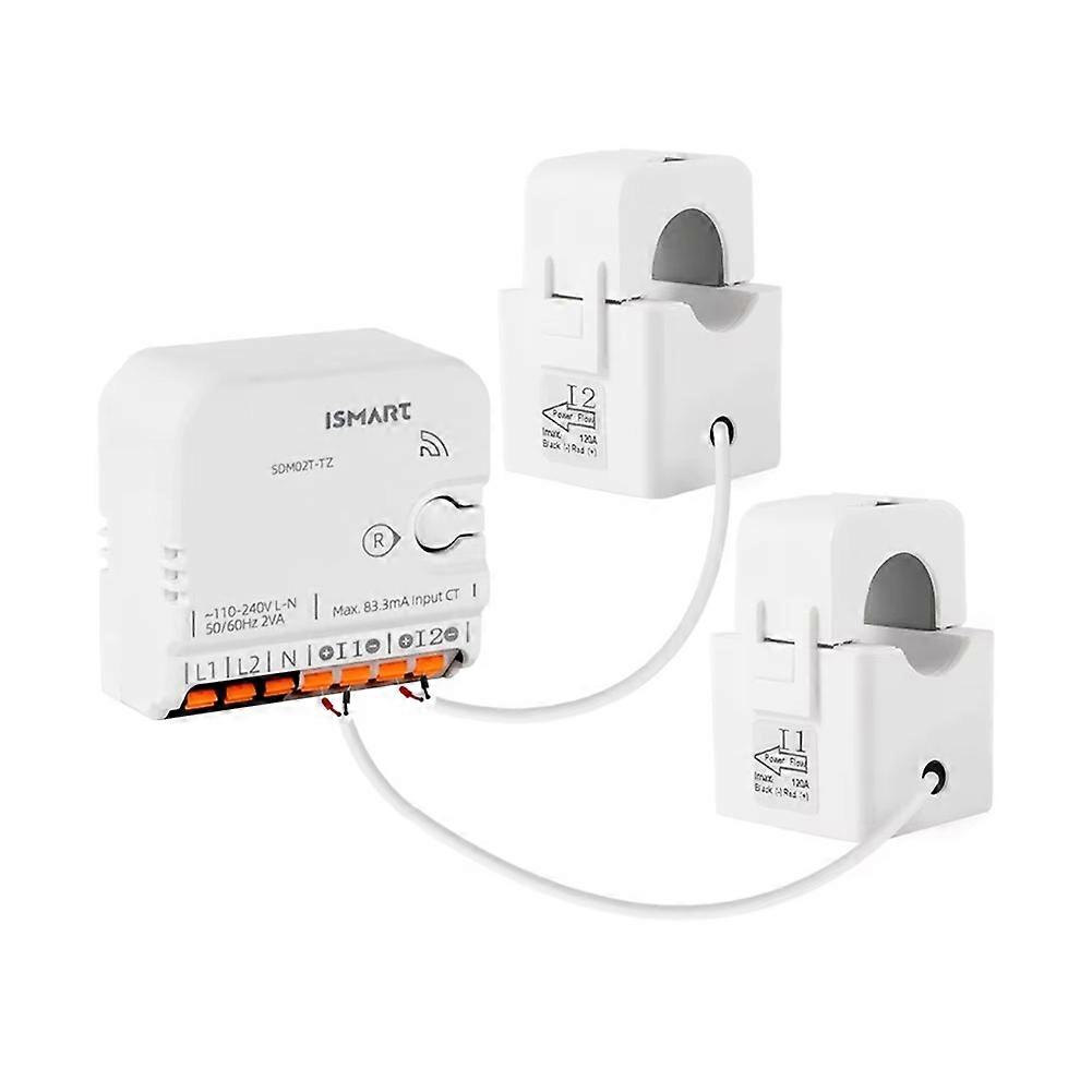 Compteur D'Énergie Intelligent Tuya Zigbee Biphasé 120 A Max. Avec Surveillance De La Consommation En Temps Réel Et 2 Pinces Ampèremétriques