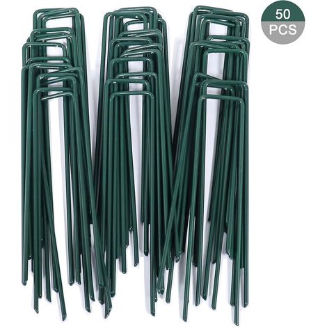 Tonchean Pflanzenmulch, 50 Stück, Befestigungspfähle Für Den Garten, Rasen-u-förmige Heftklammern Für Unkrautbekämpfungsplanen, Feuerverzinkt (150 Mm Höhe)