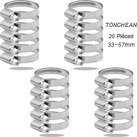 Tonchean Verstellbare Schlauchschelle, 33–57 Mm, Sortiment Aus 304 Edelstahl, Schlauchschellen, Clips Für Familien-wasserrohr, Hausgas, Autorohr, Wasserhahn, 20 Stück (12 Mm)