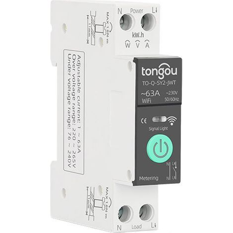 Tongou Tuya Wifi Smart Circuit Breaker (mit Zählfunktion), 1p 63a, Din-schienenmontage, Kompatibel Mit Fernbedienung Über App Und Alexa-sprachassistent