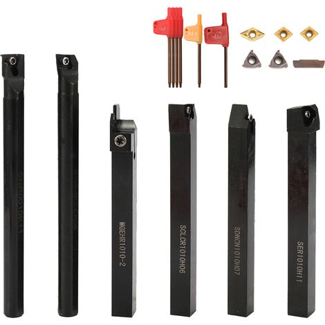 Tonysa Drehschneidwerkzeuge, Drehwerkzeughalter, 6 Stück Drehwerkzeuge, 10 Mm Bohrstange, Metalldrehwerkzeuge Mit Hartmetalleinsätzen, Bohr- Und Schneidnuten Und F
