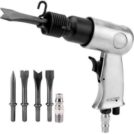 Tonysa Tc-pc 45 Pneumatischer Meißelhammer (für Arbeiten Auf Stein + Metall, Mit Satz Von 4 Meißeln À 120 Mm, Ölflasche (leer), Verbindungsstück, Spannfeder)