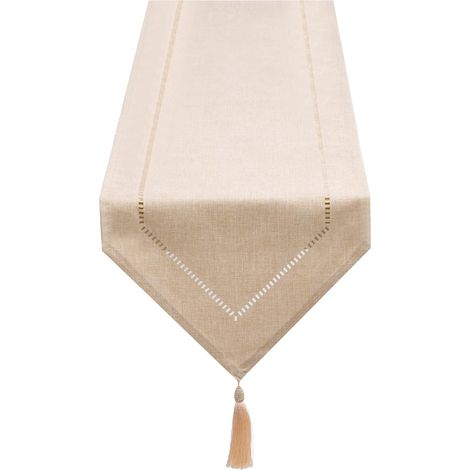 Tischläufer Aus Leinen, Weiß, Creme, Beige, 32 X 180 Cm, Hochwertiger Tischläufer, Einfarbiger Tischläufer, Modern, Pflegeleicht Für Esstisch, Couchtisch, Restaurant