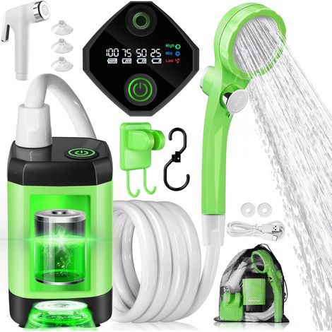 Tragbare Campingdusche, Verbesserte Außendusche Mit 4500 Mah Wiederaufladbarem Akku Und Pumpe, Ipx7 Wasserdicht Für Strand, Wandern, Autowäsche