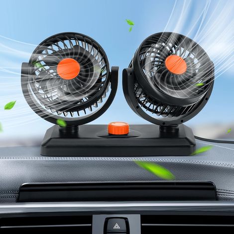 Tragbarer Auto-lüfter, Auto-lüfter, Doppelkopf-lüfter Mit 2 Geschwindigkeiten Einstellbarem Lüfter (24 V, Orange)