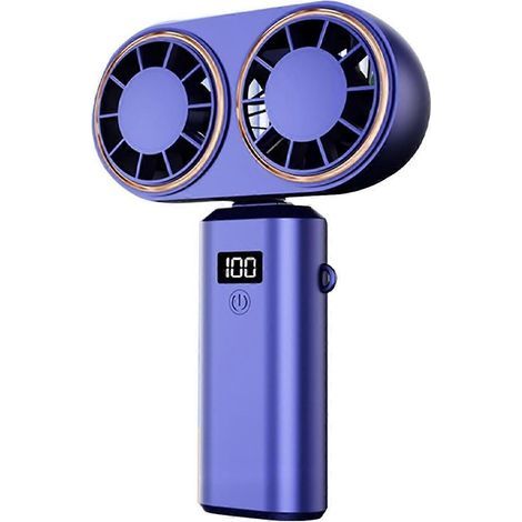 Usb-wiederaufladbarer Tragbarer Ventilator. Doppellüfter. Digitalanzeige. Wiederaufladbarer Akku. Königsblau