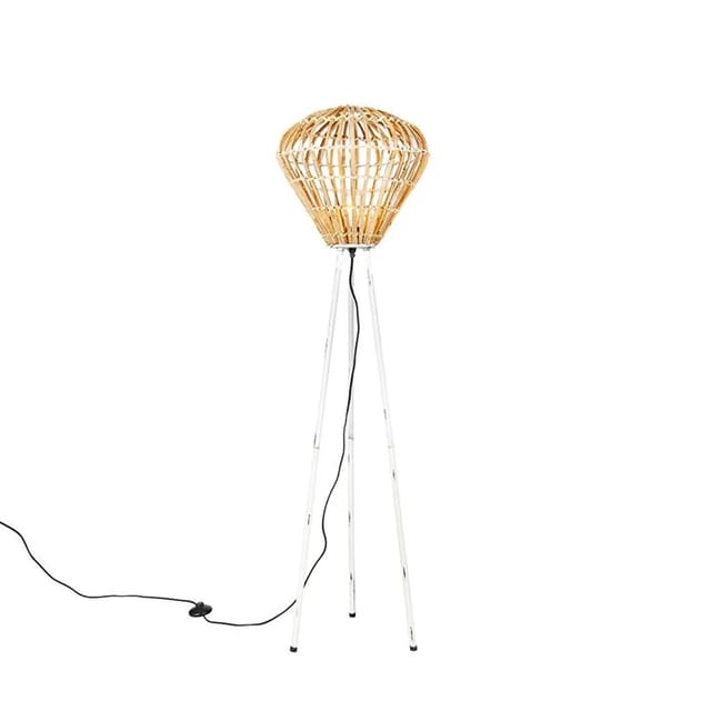 Ländliche Stehlampe Stativ Bambus Mit Weiß - Canna Diamond