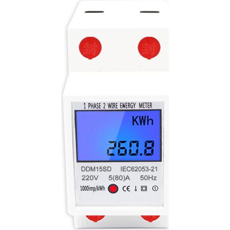 Unter Einphasiger Stromzähler, Einfacher Tarif, Lcd-display, Weiß, Ac220v 5 (80) A