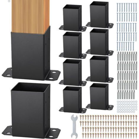 Vevor 10er-pack Holzpfostenträger 4''x4'' 102x102 Mm, Innenpfostenbasis 91x91 Mm, Pulverbeschichteter Kohlenstoffstahl, Pfostenanker Zur Stützung Von Geländer, Terrasse, Pavillon, Mattschwarz